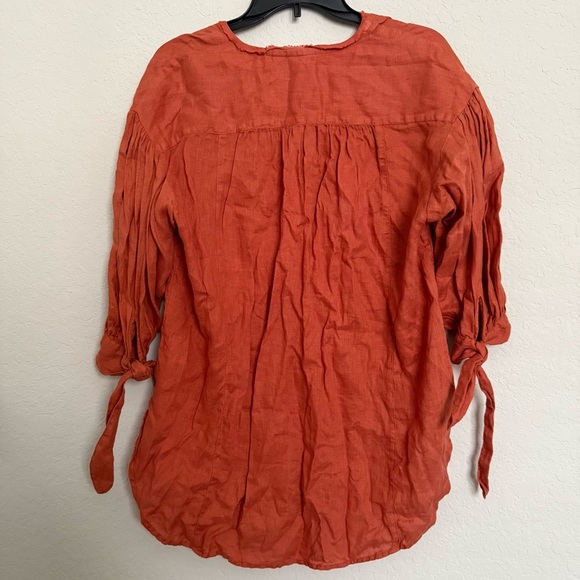 Anthropologie Holding Horses Linen Tunic Top Size S Tie Sleeves Beachy Boho - Picture 3 of 9